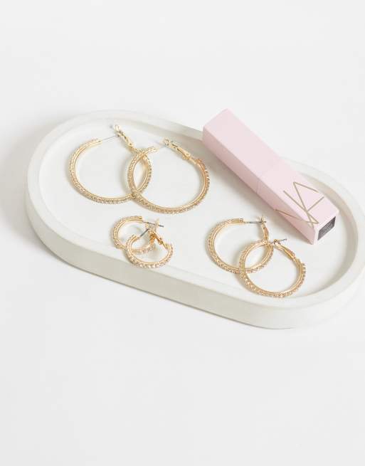 New Look 3 pack diamante hoops in gold, 2 of 4