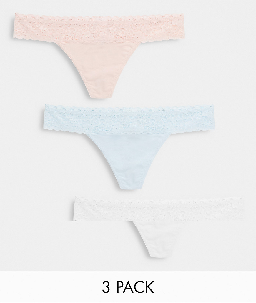 New Look 3 Pack Floral Lace Thong In Multi Pastels