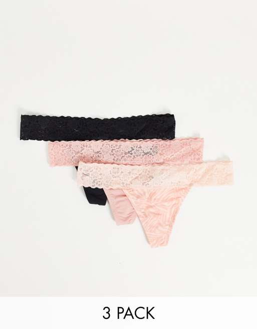 New Look 3 pack lace detail thong set in zebra print