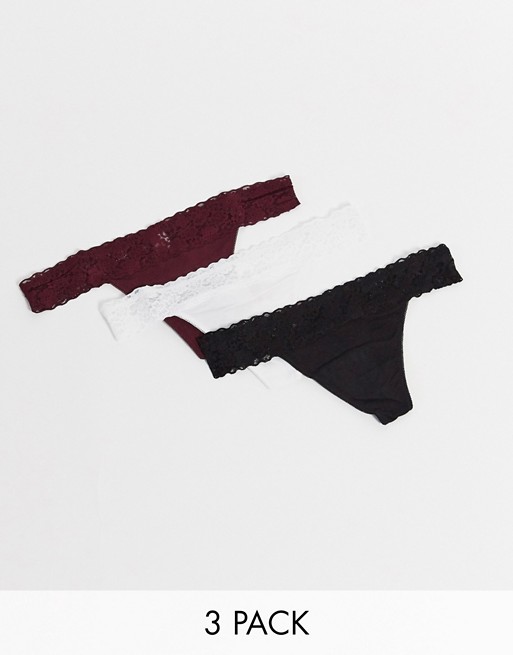 New Look 3 pack lace detail thong