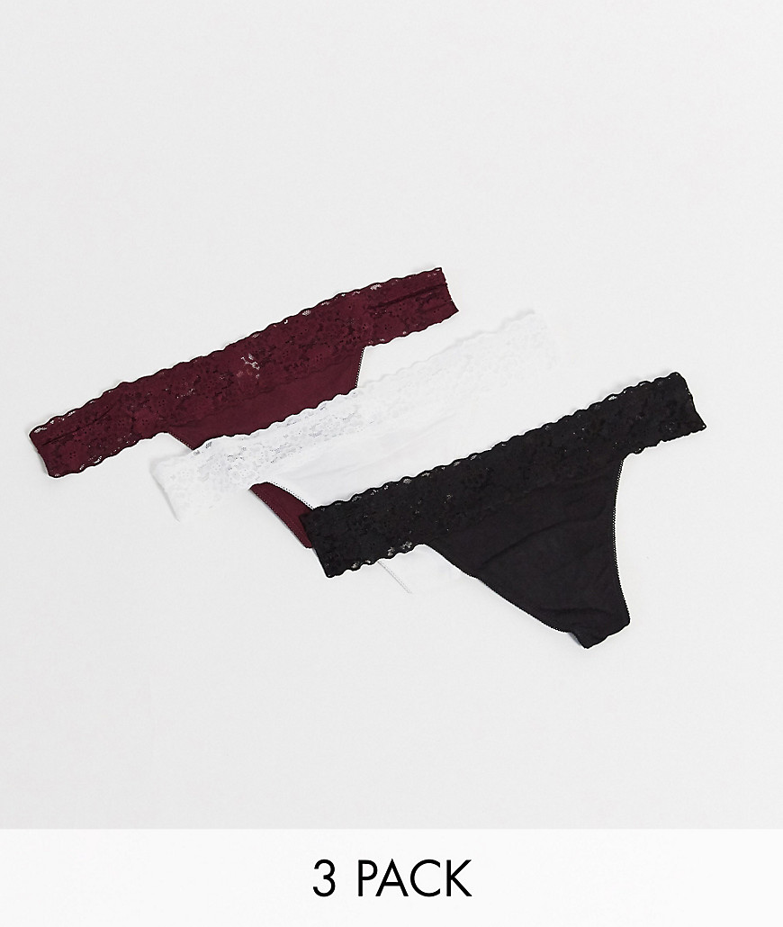 New Look 3 Pack Lace Detail Thong-multi