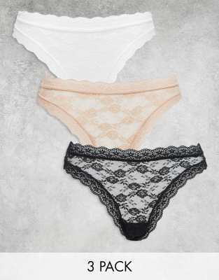 ASOS DESIGN 3 pack lace T back thongs