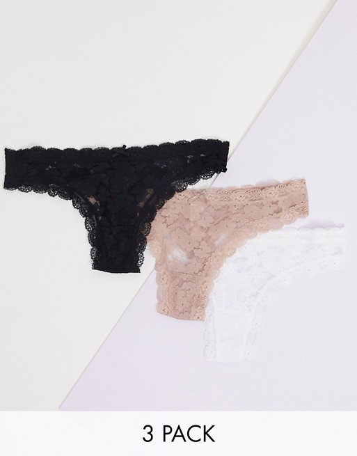 New Look 3 pack lace thongs