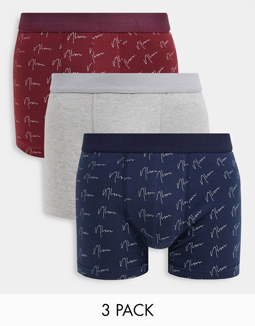 New Look 3 pack NLM trunks in burgundy and navy