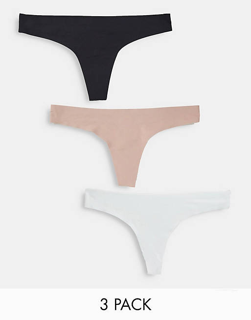 New Look 3 pack no VPL seamless thong in multi