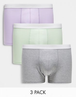 New Look 3 pack of boxers in grey, sage & lilac