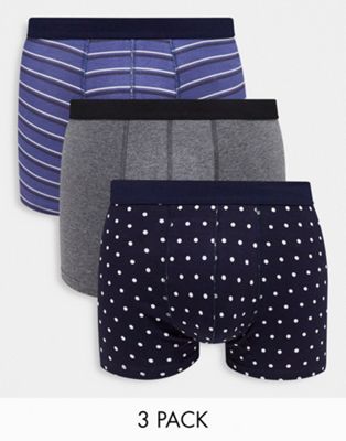 New Look 3 pack of boxers in spot & stripe-Navy