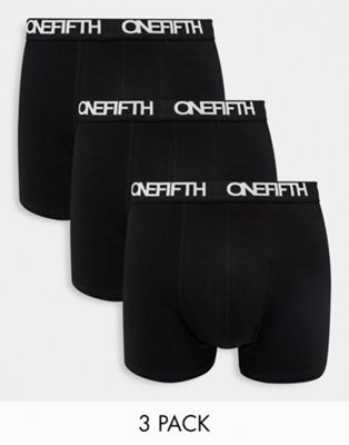 New Look 3 pack of one fifth waistband boxers in black