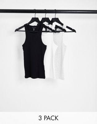New Look 3 pack racer vests in black, white and grey