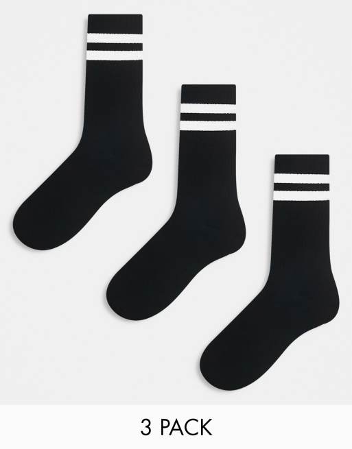 New Look 3 pack stripe sport socks in black | ASOS