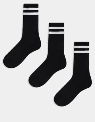 New Look 3 pack stripe sport socks in black