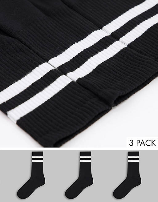 New Look 3 pack stripe sport socks in black