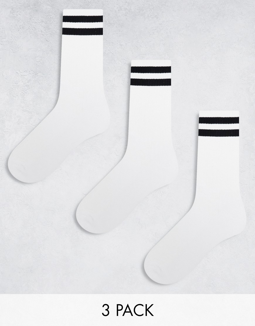 New Look 3 pack stripe sport socks in white