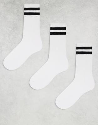 asos New Look 3 pack stripe sport socks in white