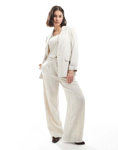 New Look 3 piece striped tailoring co-ord in cream - view 1