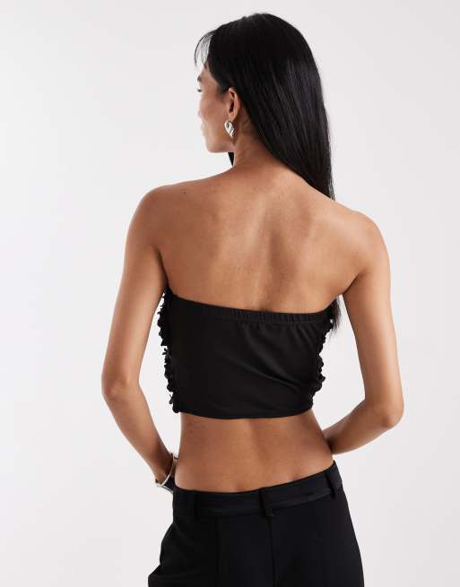 New Look 3D floral bandeau top in black, 4 of 4