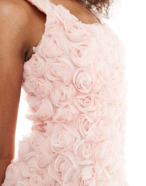 New Look 3D flower square neck mini dress in pink, 3 of 4