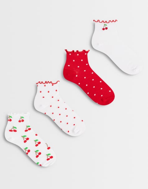 New Look 4 pack cherry frill top socks in red - view 1