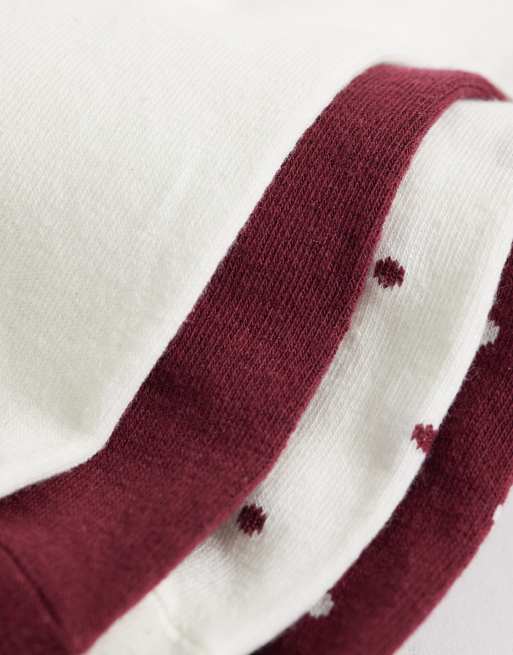 New Look 4 pack heart and polka dot frill top socks in burgundy, 3 of 3