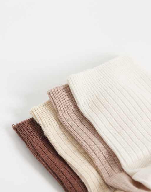 New Look 4 pack ribbed socks in brown , 2 of 3