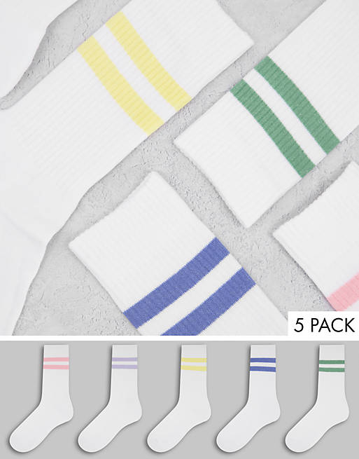 New Look 5 pack coloured stripe sport socks