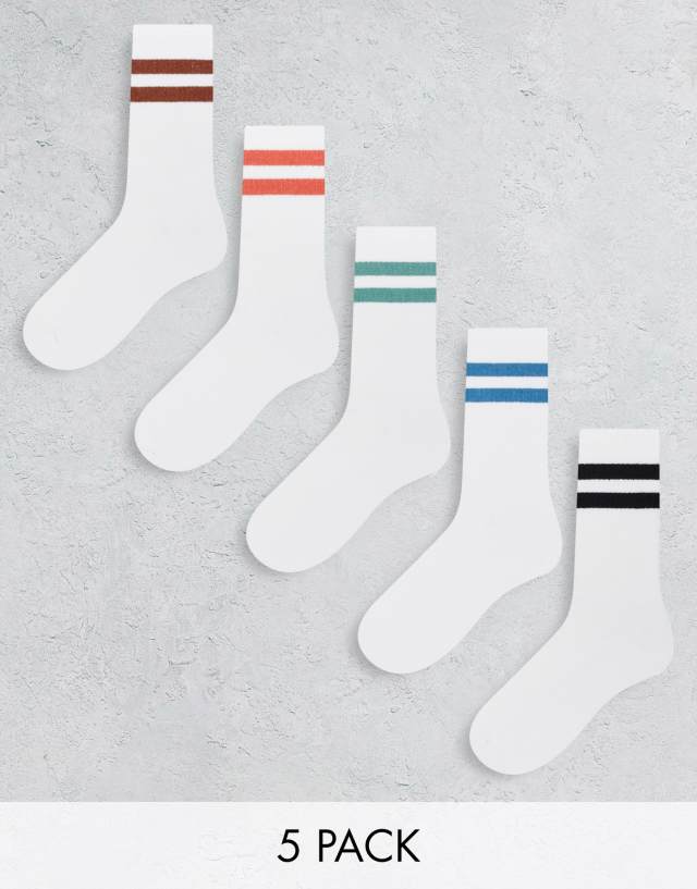 New Look 5-pack contrast sports socks in white