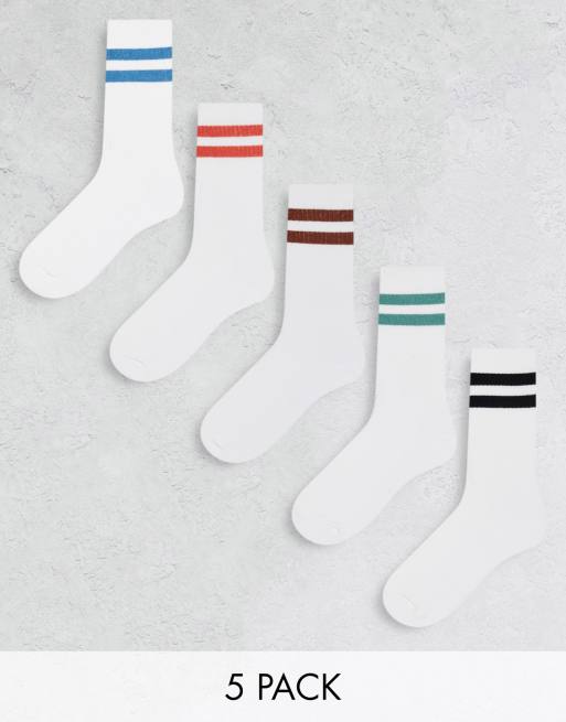 New Look 5-pack contrast sports socks in white | ASOS