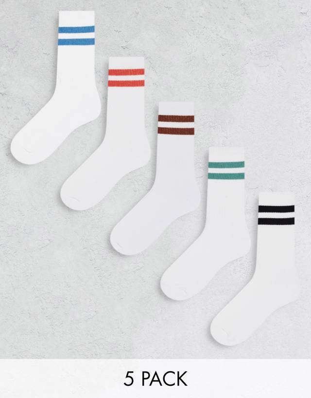 New Look 5-pack contrast sports socks in white