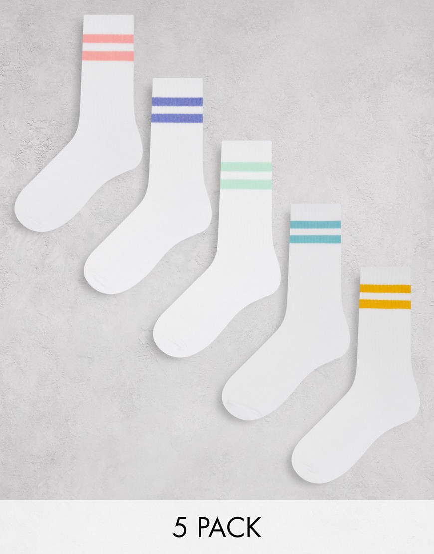 New Look 5-pack contrast sports socks in white