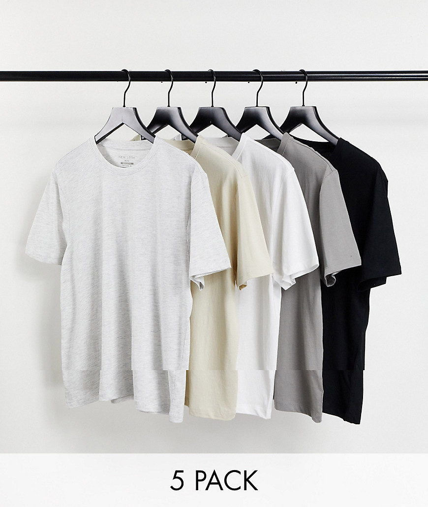 New Look 5 pack crew neck t-shirts in multi