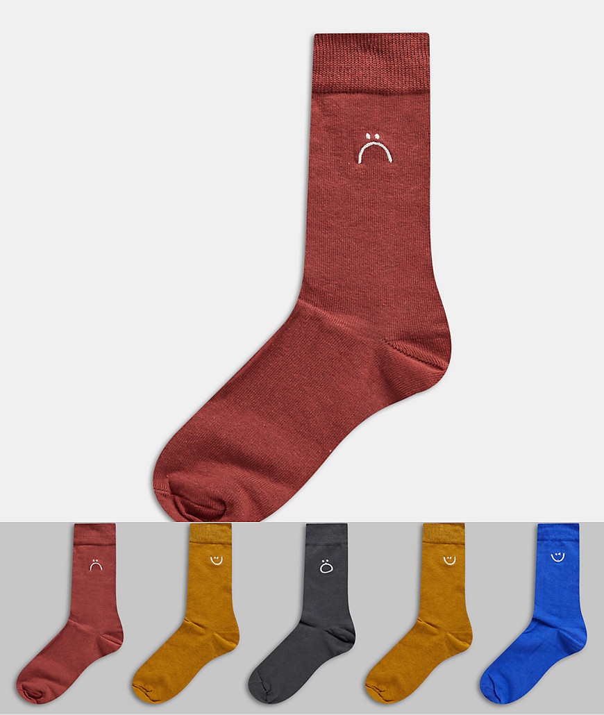 New Look 5 Pack Multicolored Face Embroidered Socks