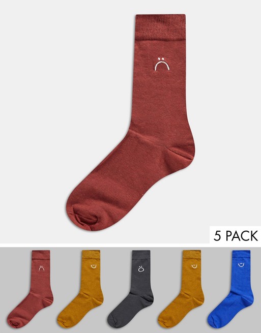 New Look 5 pack multicoloured face embroidered socks