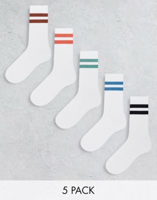 New Look 5 pack of contrast sports socks in white