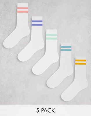 New Look 5 pack of contrast sports socks in white