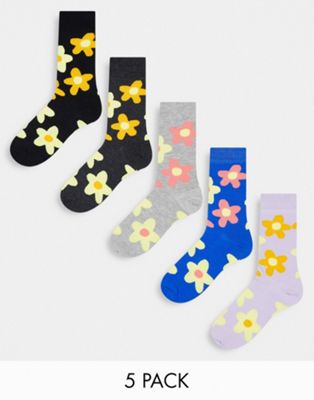 New Look 5 pack of floral socks in multi - ASOS Price Checker