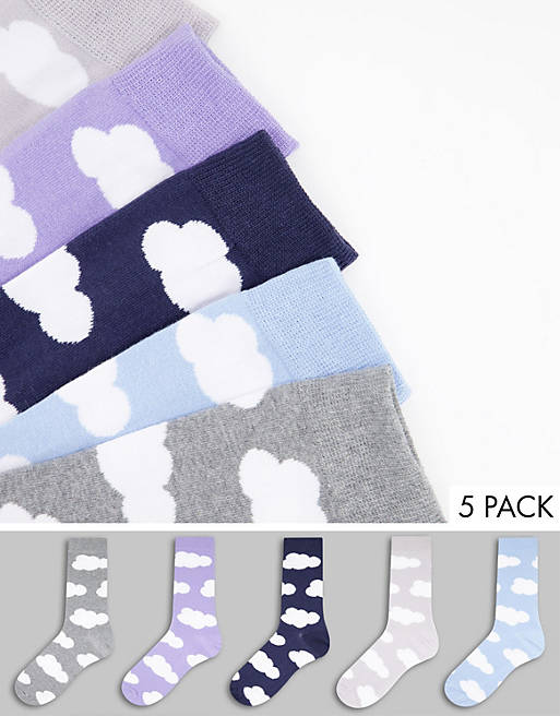 New Look 5 pack socks with cloud print in multi
