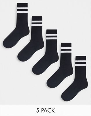New Look 5 pack sports socks in black