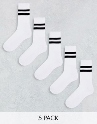 New Look 5 pack sports socks in white