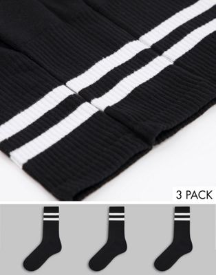 New Look 3 pack stripe sport socks in black