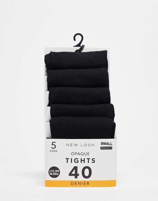 New Look 5 pakke 40 denier strømpebukser i sort