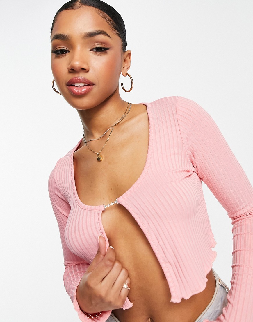 New Look 90s cropped cardigan with crystal detail in pink