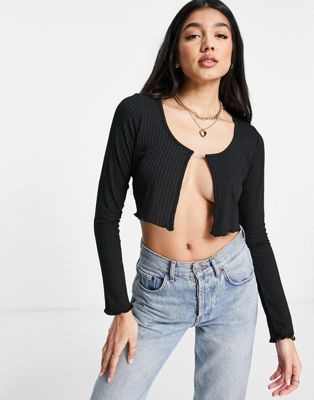 New Look 90s cropped cardigan with diamante detail in black
