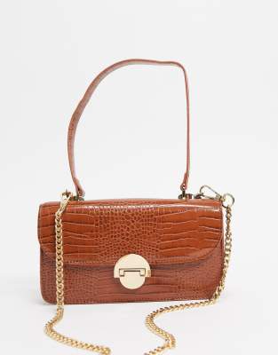 New Look 90s mini croc shoulder bag-Tan