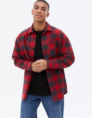 New Look 90's oversized long sleeve buffalo check shirt in red
