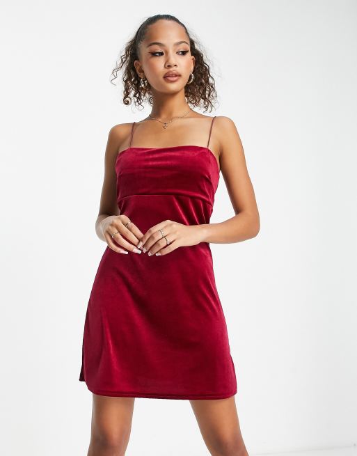 The Velvet Square Neckline Bodycon Dress & Reviews - Red - Dresses