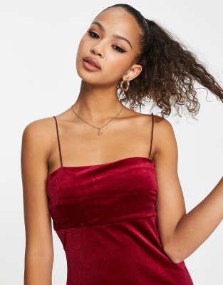 New Look 90s velvet a-line dress in burgundy