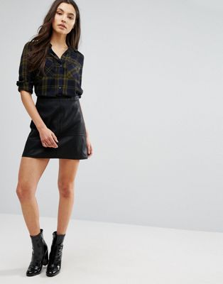 New Look A-Line Leather Look Mini Skirt