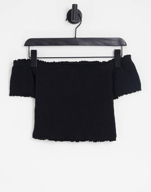 New Look - Aangerimpelde bardot-top in zwart