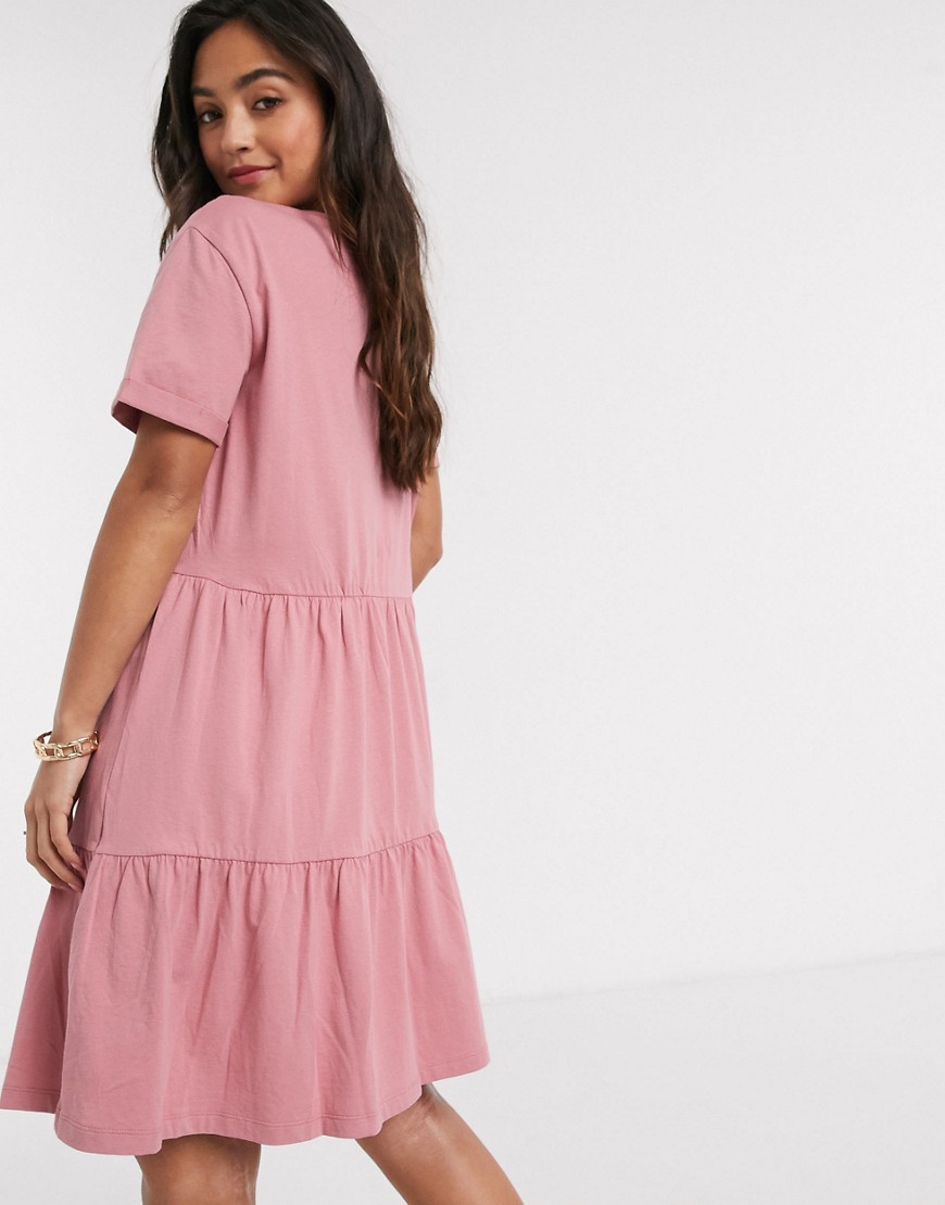 New Look - Aangerimpelde mini-jurk met korte mouwen in roze