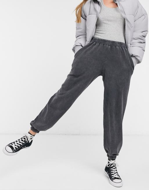 New Look acid wash cuffed joggers in grey ASOS